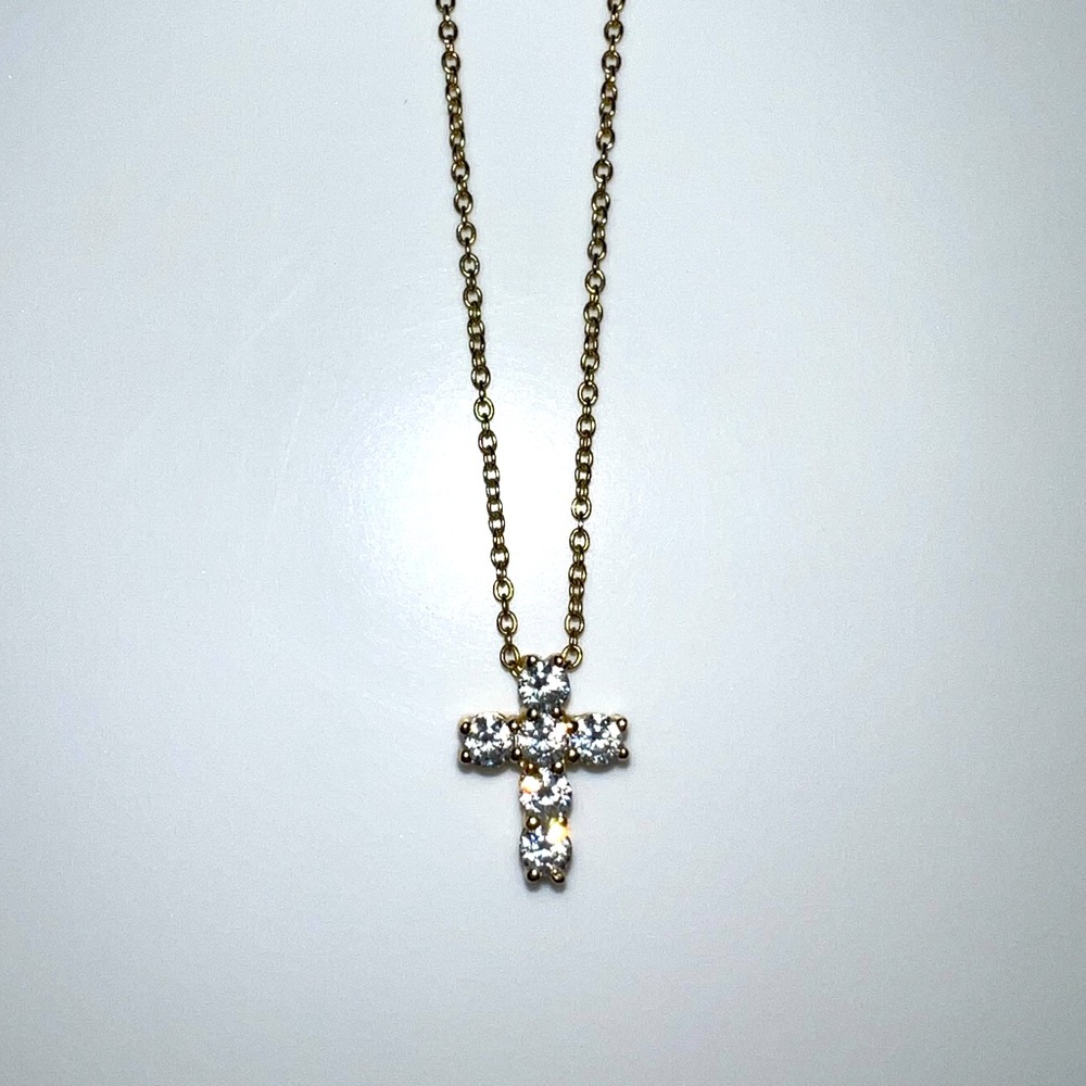 Gold CZ Cross Necklace